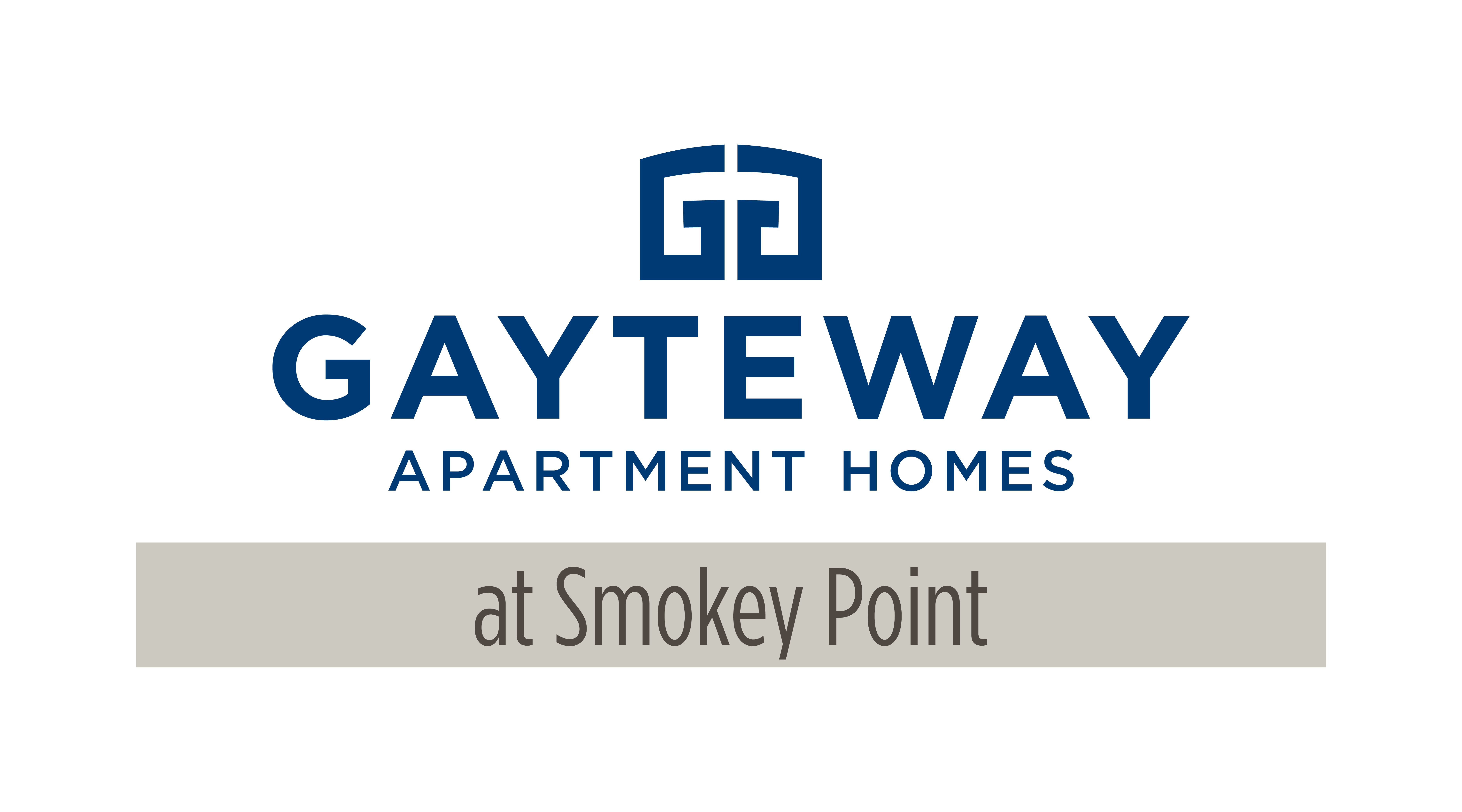 A logo for Gayteway Apartment Homes at Smokey Point.
